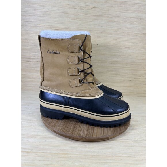 Cabelas Brown Leather Fur Lined Winter Boots Mens Size 10 - Picture 3 of 10